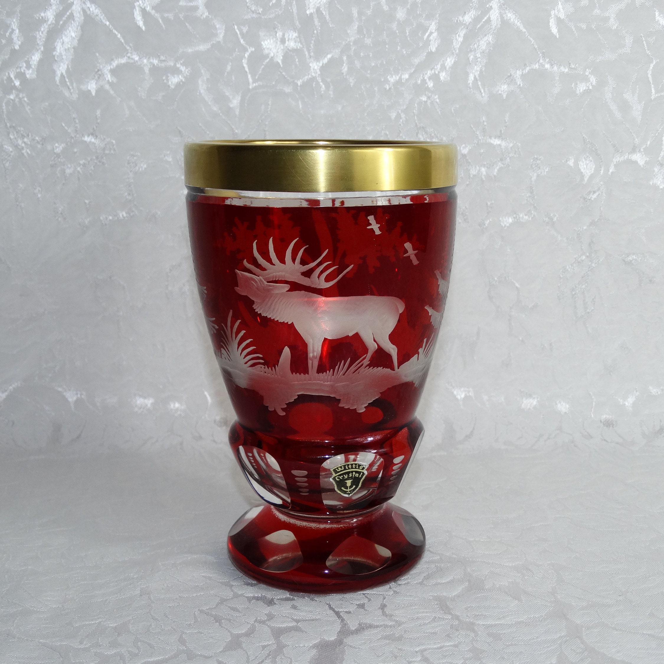 人気お得】 西ドイツ WITTIG CRYSTAL 茶色クリスタル エナメル金彩