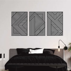 Juego de 3 cuadros de madera con motivos geométricos, arte de madera para la pared, arte geométrico en paneles de madera, decoración geométrica de madera para la pared, decoración de madera, paneles de pared