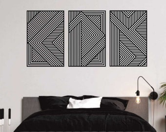 Geometric wood wall art set of 3, Wood wall art, Geometric wood panel art, Geometric wooden wall decor, Wood decor, Wall Panels