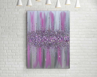 Pintura de vidrio con brillantina, regalo de 5.º aniversario, arte mural, arte con brillantina rosa, brillantina fucsia, arte abstracto, decoración de pared, regalo de boda