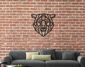 Geometric Bear Art, Wooden Laser Cut, Wall Art, Art Panel