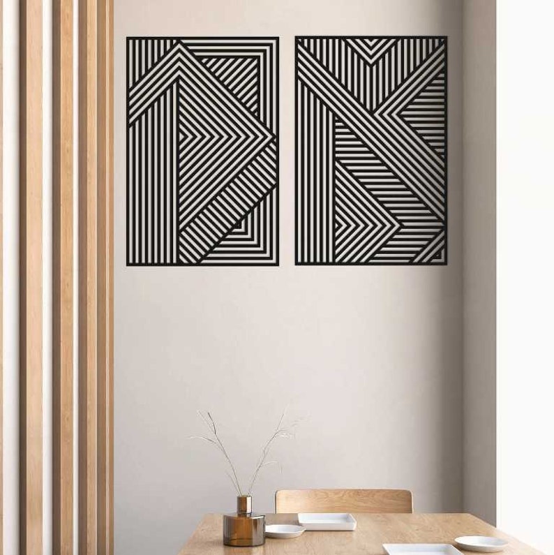 Geometric Wood Panel Art Geometric Wood Wall Art Set of 2 Etsy