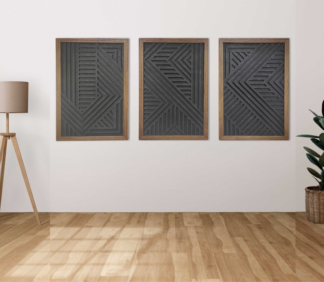 Modern Wood Wall Art Set, Geometric Wood Wall Panels, Set of 3, Wooden