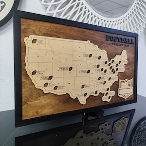 NFL Stadium Travel Map, Football Stadiums Map, Football Stadium Tracker, Personalized gift, Travel Map, Gifts For Men, Wedding Gift Walnut