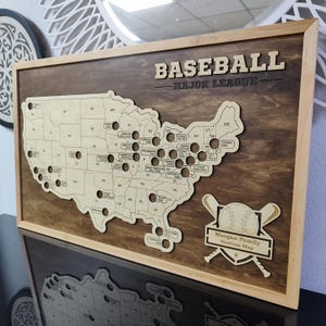 MLB Stadium Map, Baseball stadium map, Pro baseball stadium tracker, Baseball gift, Stadium travel map, Personalized gift, Gift for him