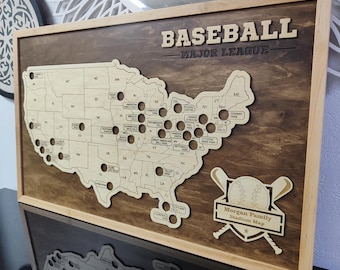 MLB Stadium Map, Baseball stadium map, Pro baseball stadium tracker, Baseball gift, Stadium travel map, Personalized gift, Gift for him