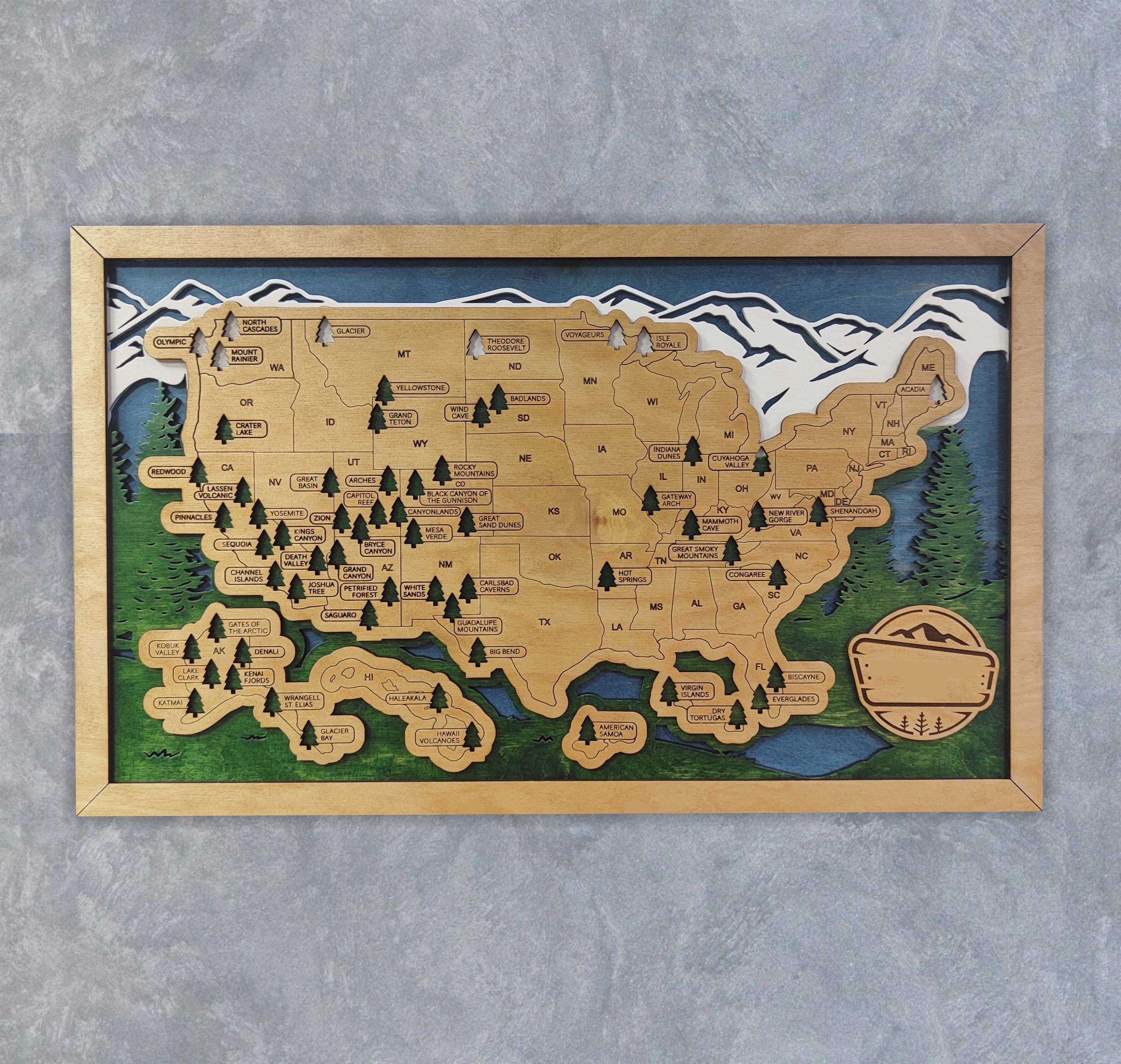 USA Travel Map, National Parks Travel Map, Custom USA National Parks