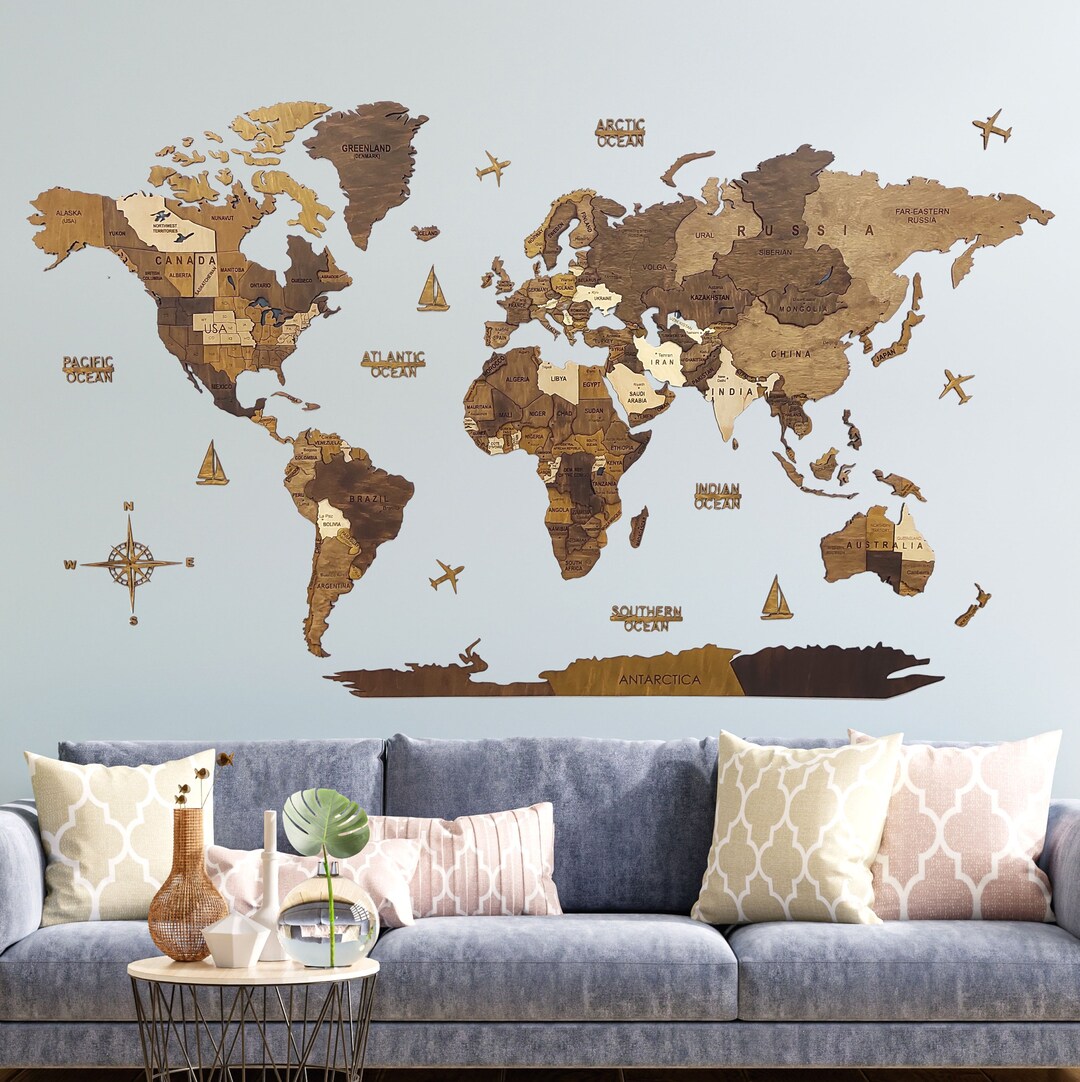 Wooden World Map, Home Decor Modern, World Map Wall Art, Home Decor