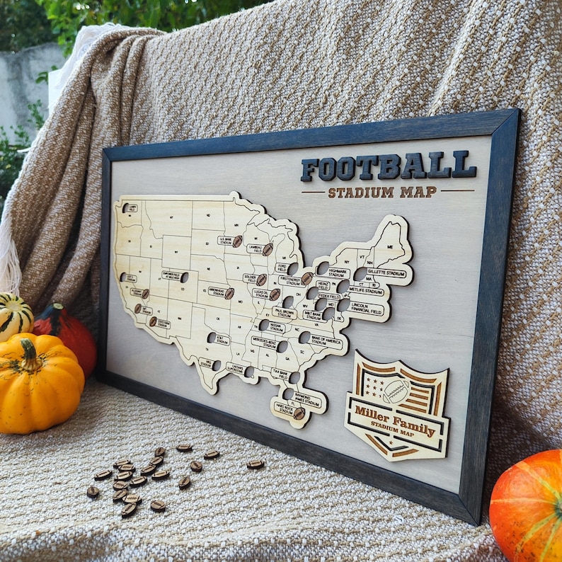 NFL Stadium Travel Map, Football Stadiums Map, Football Stadium Tracker, Personalized gift, Travel Map, Gifts For Men