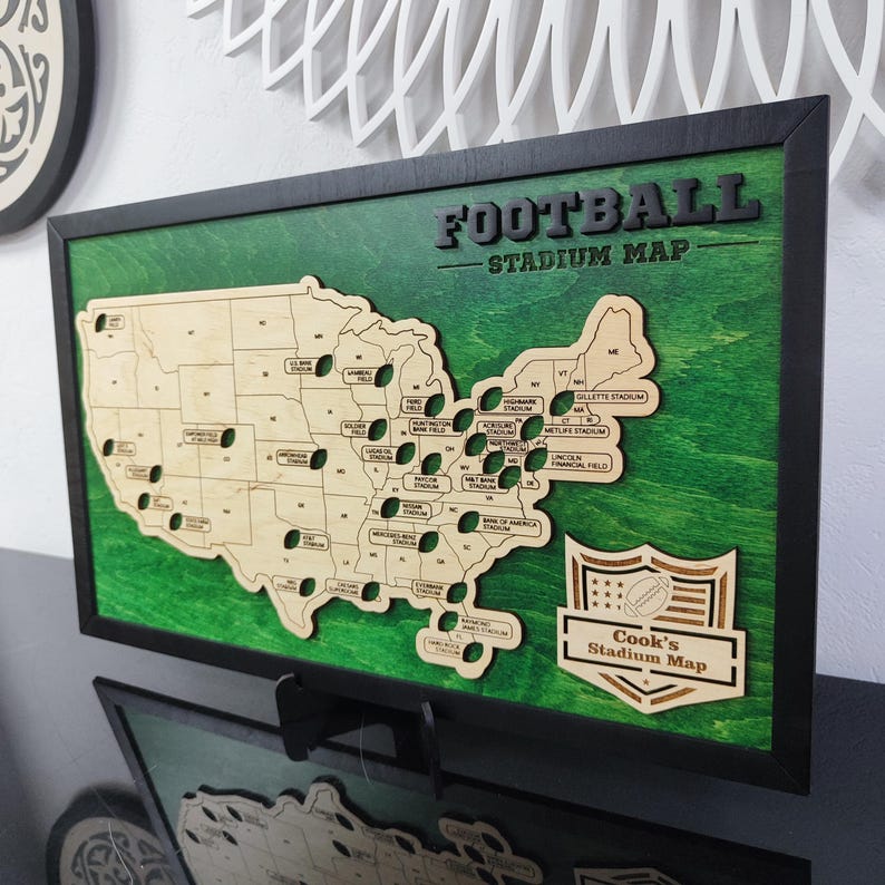 NFL Stadium Travel Map, Football Stadiums Map, Football Stadium Tracker, Personalized gift, Travel Map, Gifts For Men, Wedding Gift Green
