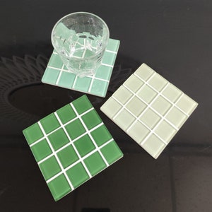 Glass Tile Coasters, Tiled Coster, Housewarming Gift, Checkered Tile Coaster, Gift for Her