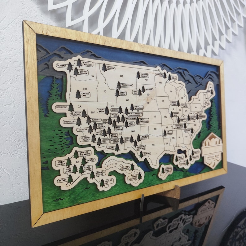 National Parks Travel Map, Custom USA National Parks Map, Grand Canyon