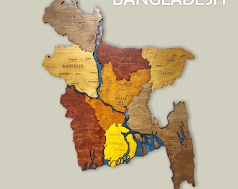 3D Wooden Bangladesh Map Wall Art Dhaka Gift Home Office Decor 5th Anniversary Gift Gift for him