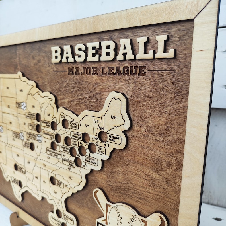 MLB Stadium Map, Baseball stadium map, Pro baseball stadium tracker, Baseball gift, Stadium travel map, Personalized gift, Gift for him image 10