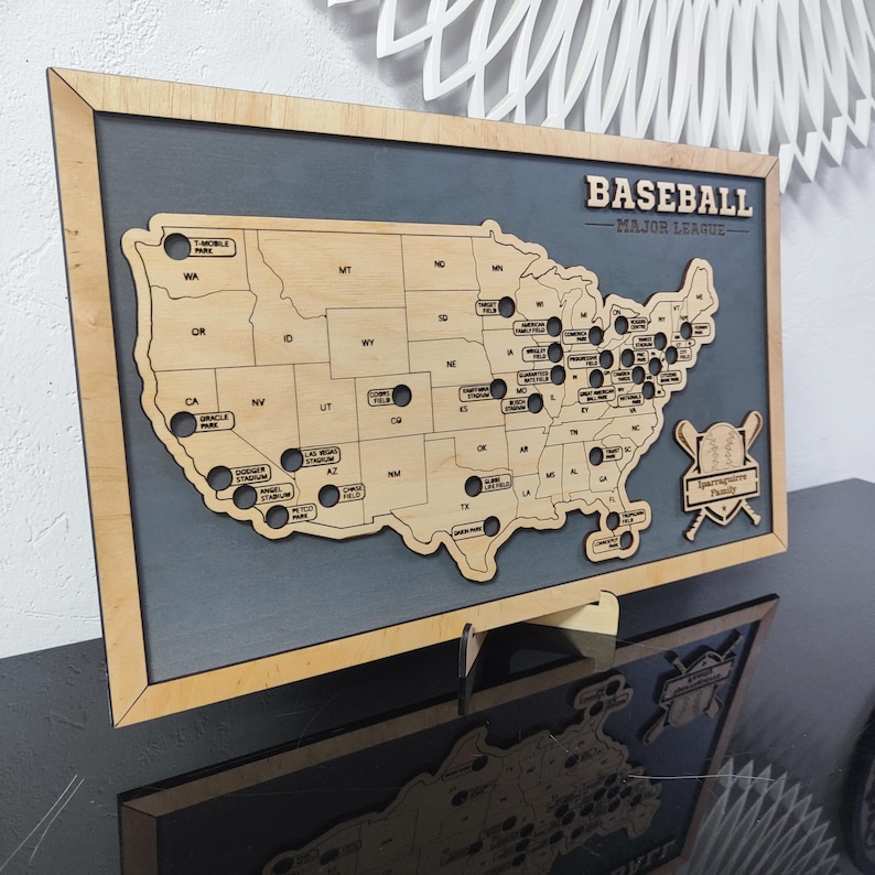 MLB Stadium Map, Baseball stadium map, Pro baseball stadium tracker, Baseball gift, Stadium travel map, Personalized gift, Gift for him