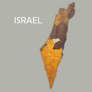 Mapa de Israel de madera, mapa de viaje de madera 3D, decoración de pared de madera, decoración del hogar, regalo de inauguración de la casa, regalo de aniversario