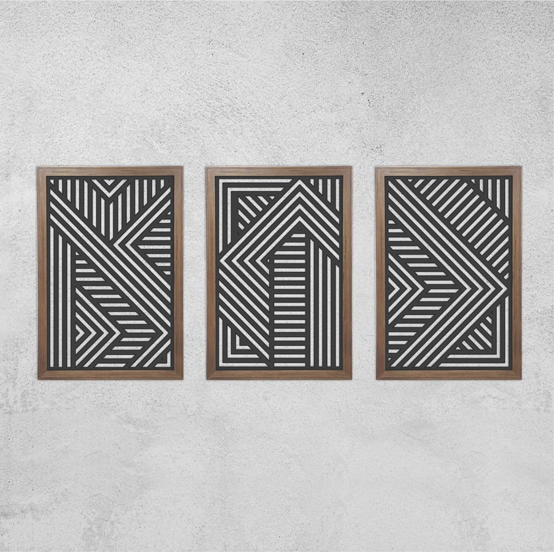 Modern Wood Wall Art Set, Geometric Wood Wall Panels, Set of 3, Wooden
