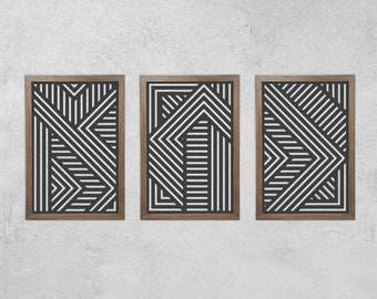 Modern Wood Wall Art Set, Geometric Wood Wall Panels, Set of 3, Wooden Wall Art, Wood Decor, Hanging Headboard