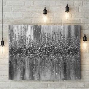 Silver Glitter Glass Painting, Glitter Painting, Glitter Art, Gray Glitter Art, Abstract Painting, Abstract Art, Wall Decor