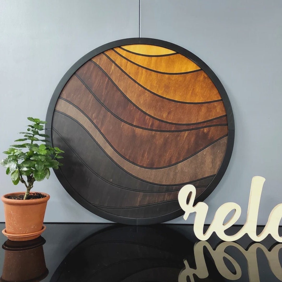Wood Wall Round Decor Wood Wall Art Wood Wall Hanging Geometric Wood ...