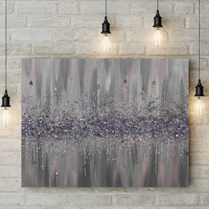 Glitter Glass Painting, Glitter Wall Art, Silver Glitter Art, Delicate Pink and soft lilac Glitter, Abstract Art, Wedding gift