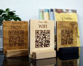 Enseigne de menu avec code QR sur mesure, enseigne Wifi, enseigne de réseau Wifi, enseigne en bois, enseigne publique