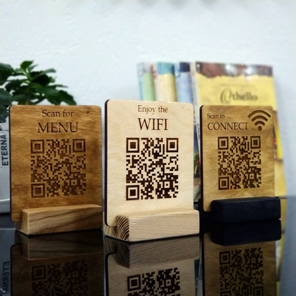 QR Code Menü Schild, WLAN Schild, WLAN Schild, Holzschild, Outdoor Schild