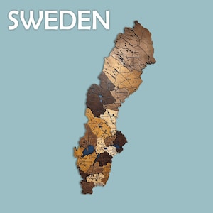 Houten kaart van Zweden, Zweden reiskaart, kunst aan de muur kaart van Zweden, 3D houten kaart van Zweden, kunst aan de muur decor, Office Home Decor