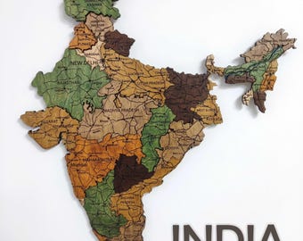 India Travel Map, 3D India Wood Map, Wall Decor, Home Decor