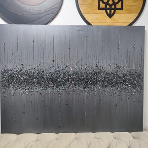 Silver Black Glitter Glass Painting, Glitter Painting, Glitter Art, Black Glitter Art, Abstract Painting, Abstract Art, Wall Decor image 3