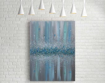Glitter Glass Painting, Glitter Painting, Silver Glitter Art, Turquoise and Teal Glitter, Abstract Painting, Abstract Art, Wall Decor
