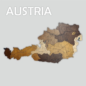 Hölzerne Österreich-Karte, Wandkarte von Österreich, 3D Holz-Österreich-Karte, Wandkunst, Wand-Dekor