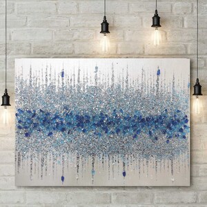 Silver Glitter Glass Painting, White Glitter Painting, Glitter Art, Silver Glitter Art, Abstract White Pearl, Abstract Art, Wall Decor
