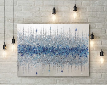 Silver Glitter Glass Painting, White Glitter Painting, Glitter Art, Silver Glitter Art, Abstract White Pearl, Abstract Art, Wall Decor