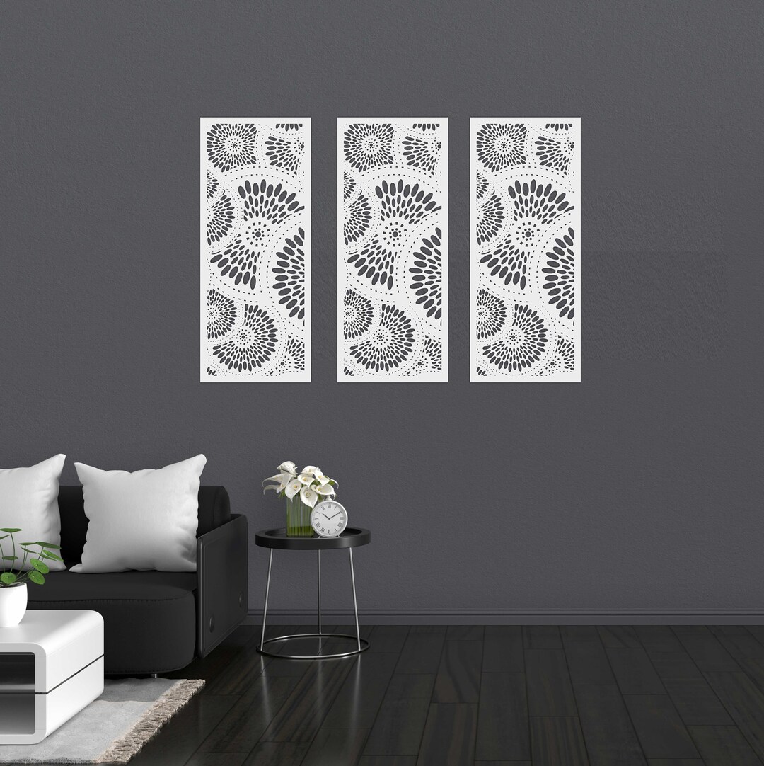 Wooden Geometric Decor Set of 3 Flowers Panel Wall Decor Wood Wall Art ...