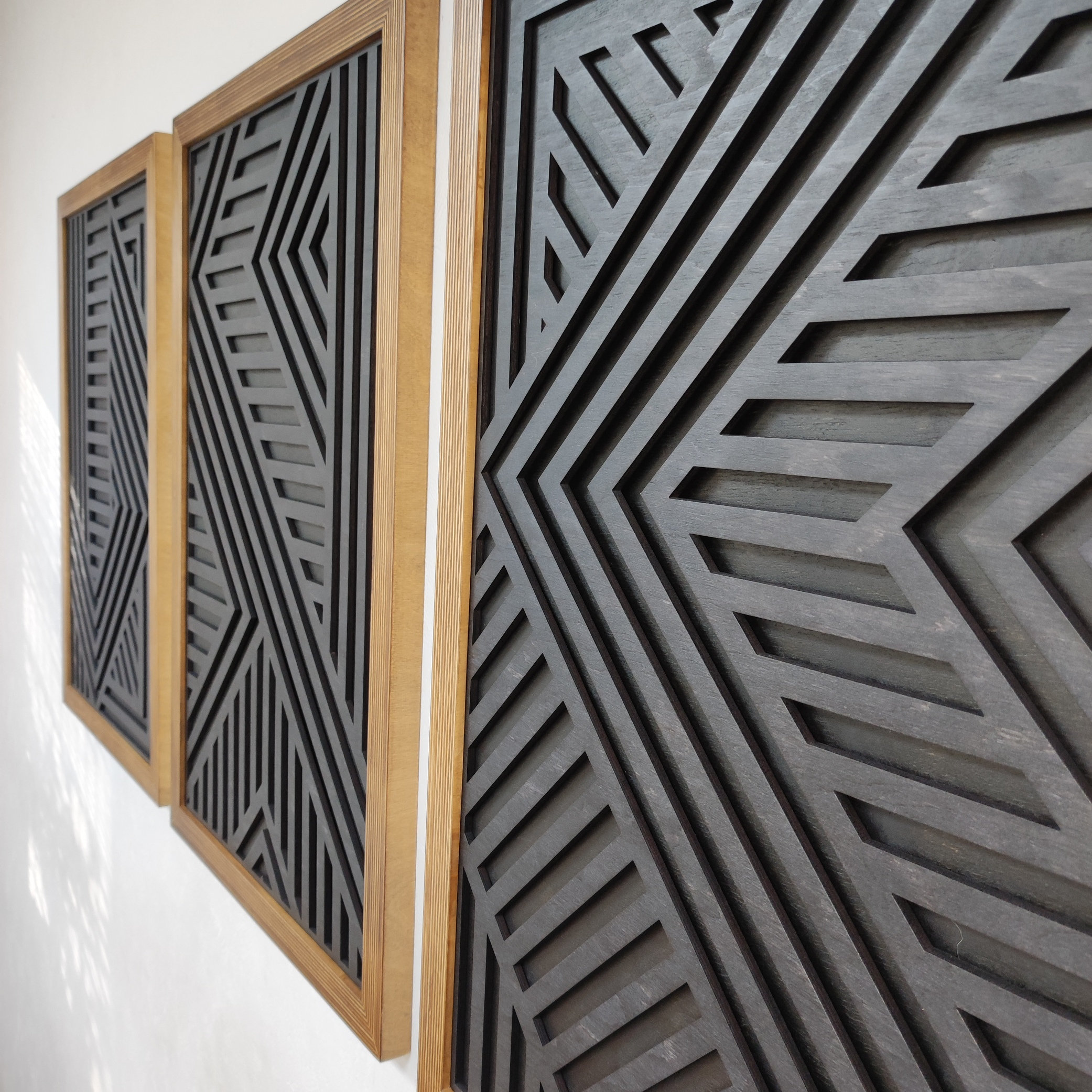 Geometric Wood Wall Panels, Set of 3, Modern Wood Wall Art Set, Wooden Wall Art, Wood Decor, Hanging Headboard