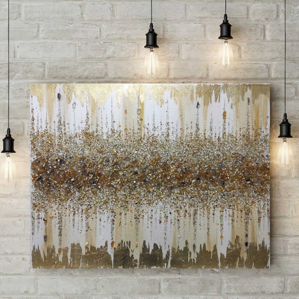 Gold Glitter Glass Painting, Glitter Painting, Glitter Art, Gold Glitter Art, Abstract Painting, Abstract Art, Wall Decor