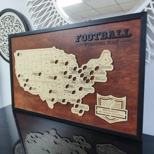 NFL Stadium Travel Map, Football Stadiums Map, Football Stadium Tracker, Personalized gift, Travel Map, Gifts For Men, Wedding Gift Mahogany