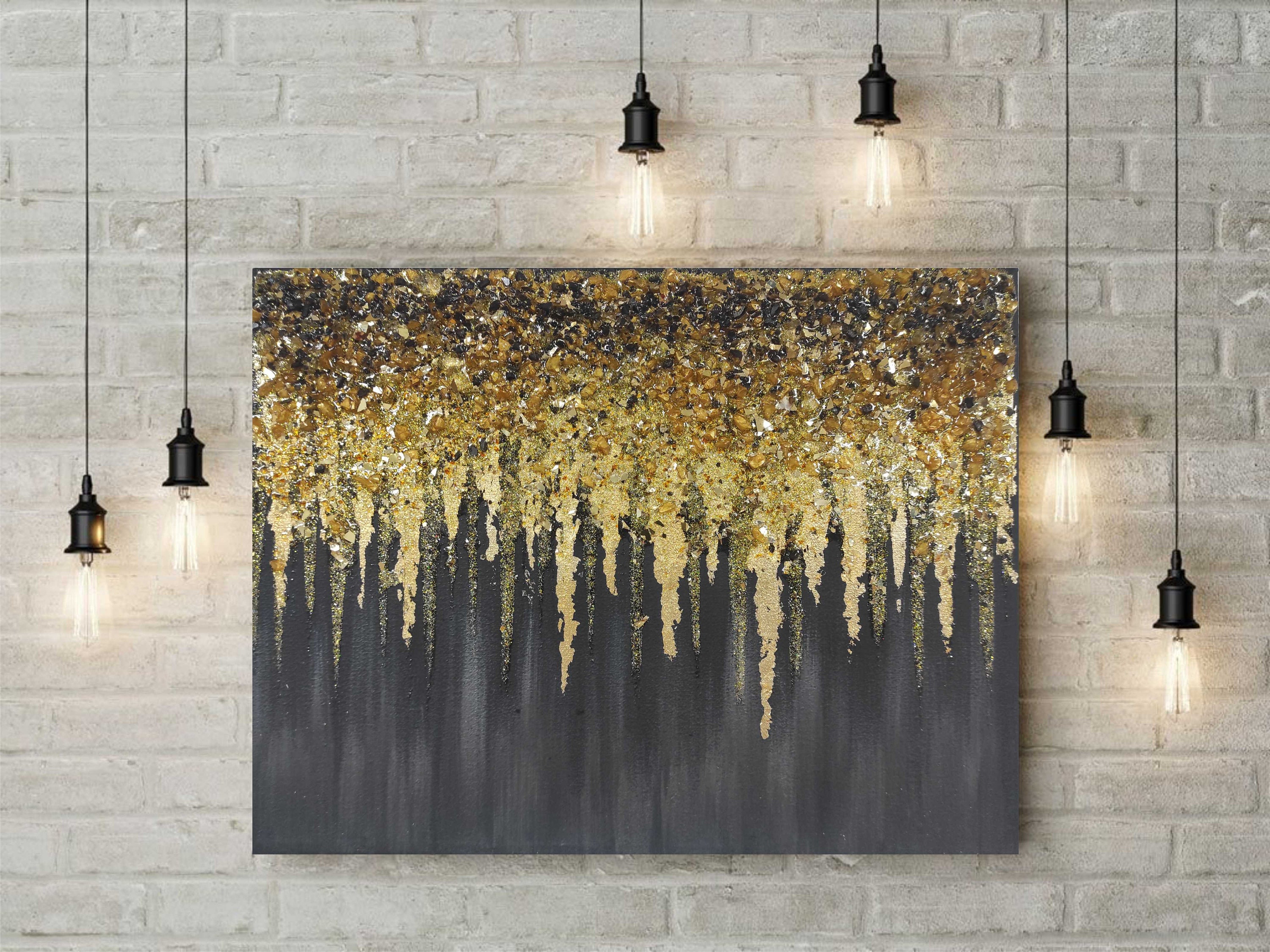 DIY Easy Black and Gold Glitter Wall Art