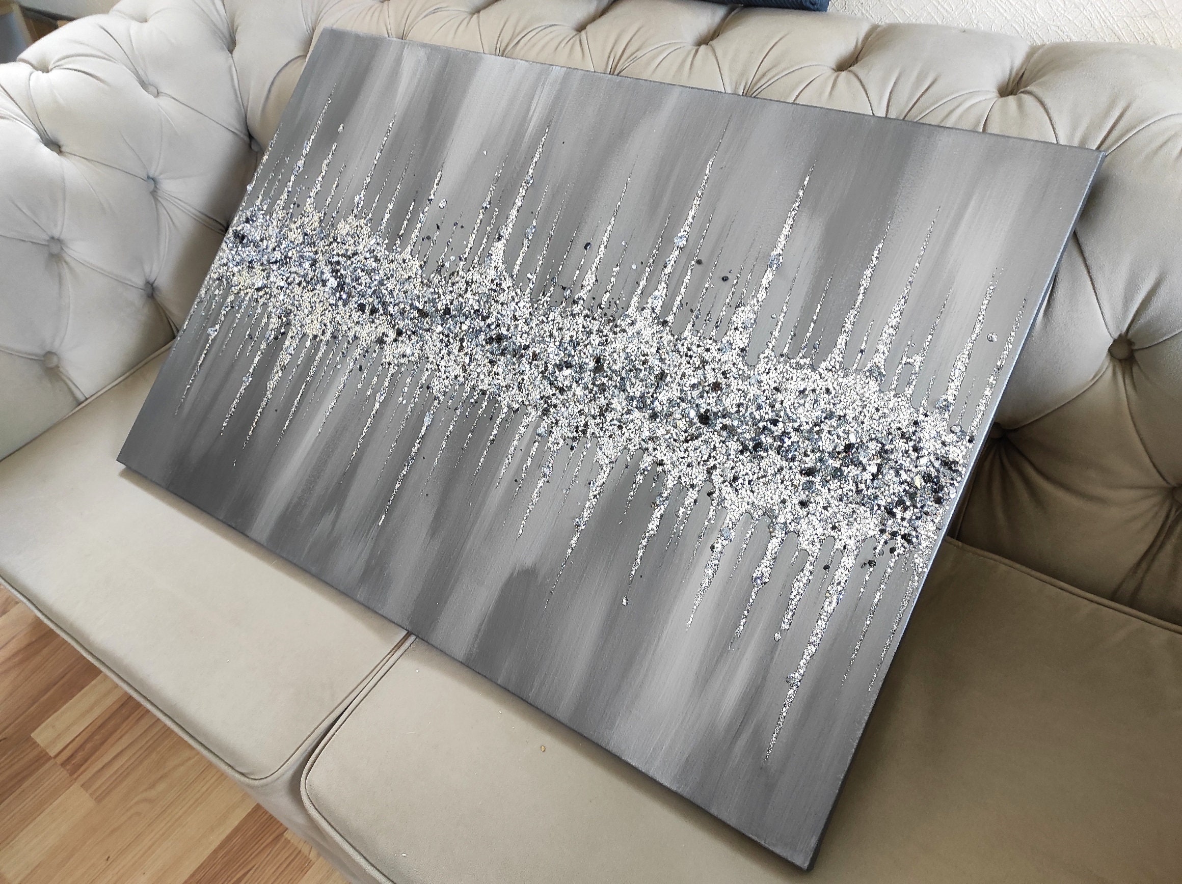 Silver Glitter Glass Painting Glitter Painting Glitter Art Etsy