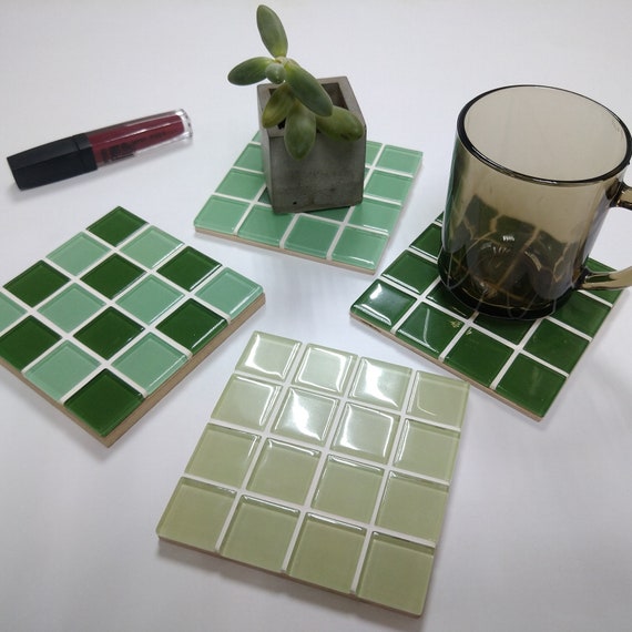 Glass Tile Coasters, Tiled Coster, Housewarming Gift, Checkered Tile Coaster, Gift for Her