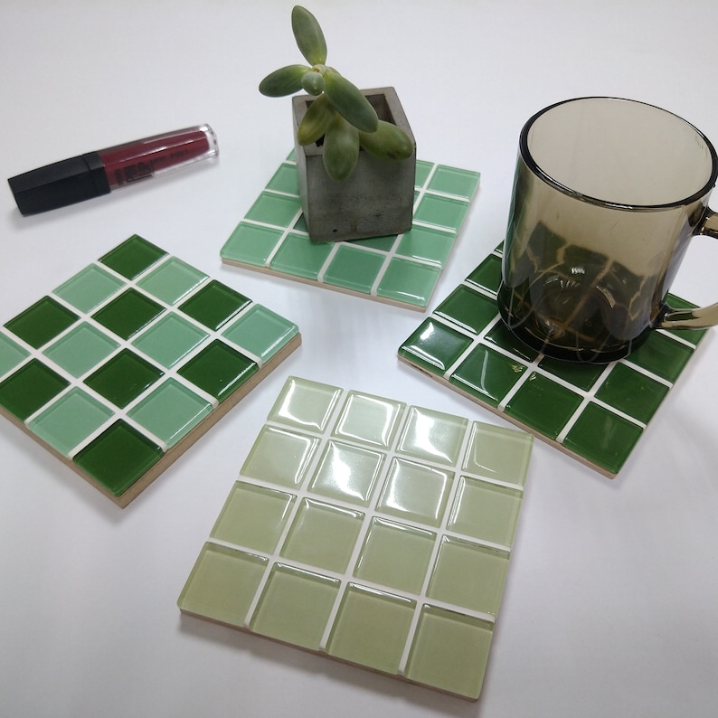 Glass Tile Coasters Tiled Coster Housewarming Gift Etsy
