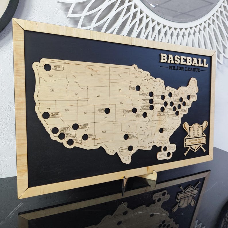 MLB Stadium Map, Baseball stadium map, Pro baseball stadium tracker, Baseball gift, Stadium travel map, Personalized gift, Gift for him
