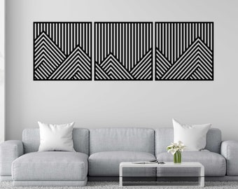 Mountain Wooden Wall Decor, Geometric Wall Decor, Panels Set of 3, Modern Wood Wall Art, Wooden Wall Art