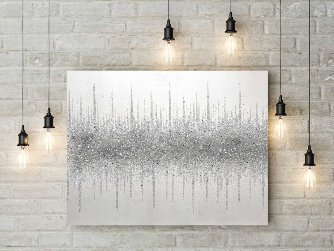 White Silver Glitter Glass Painting, Glitter Painting, Glitter Art
