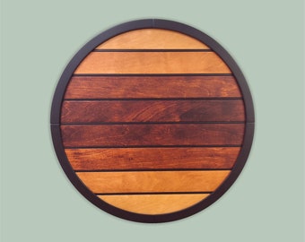 Decoración de madera para el hogar, decoración redonda de pared de madera, decoración moderna de madera, decoración de pared colgante de madera, arte geométrico rojo para pared