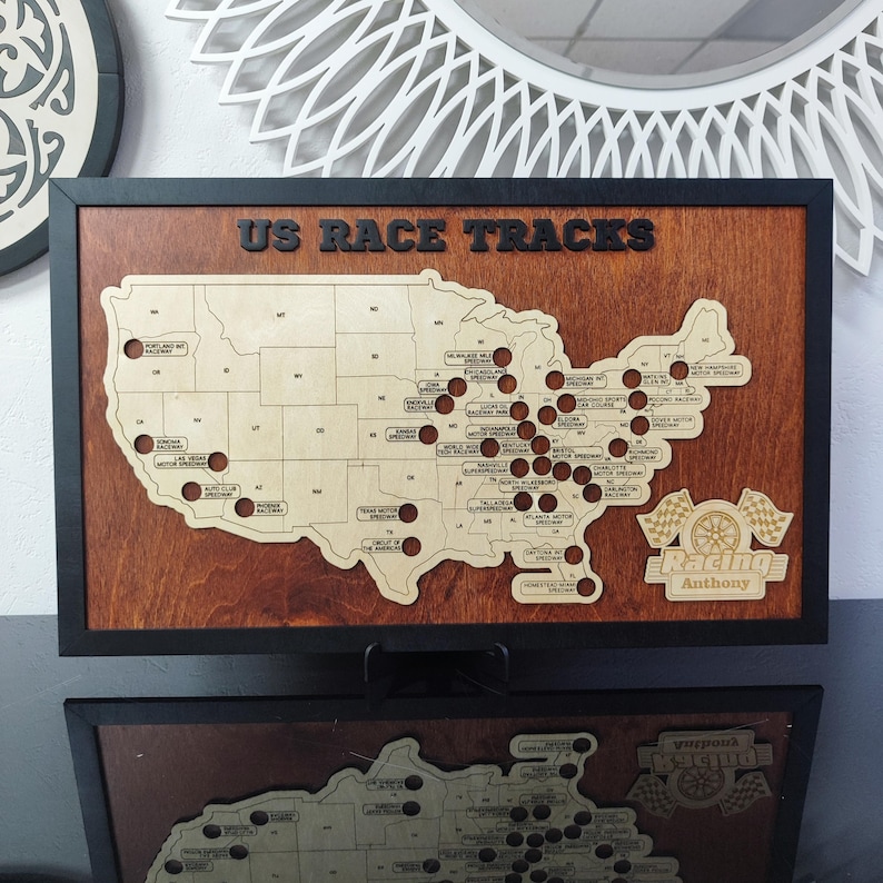 Mappa personalizzata delle piste da corsa, mappa da viaggio, regalo per papà, regalo di anniversario Mahogany