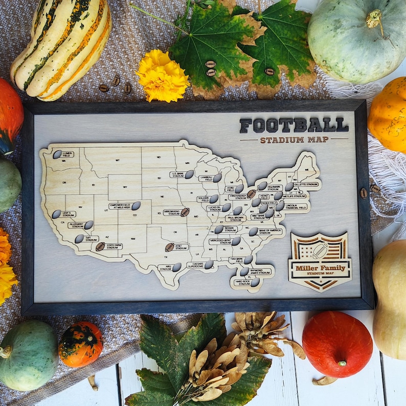 NFL Stadium Travel Map, Football Stadiums Map, Football Stadium Tracker, Personalized gift, Travel Map, Gifts For Men