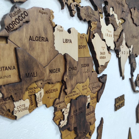 3D Wooden World Map, 5th Anniversary Gift, World Map Wall Art, Wall Decor, Housewarming Gift, Wedding Gift