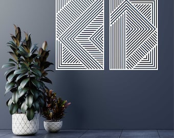Geometric wood panel art, Geometric wood wall art set of 2, Geometric wooden wall decor, Wood decor, Wall Panels, Wooden wall art
